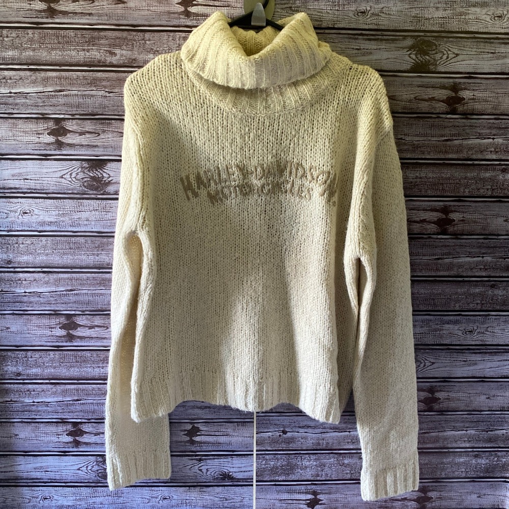 Harley-Davidson Women's Turtleneck Sweater Size XL Cream Embroidered‎ NWT